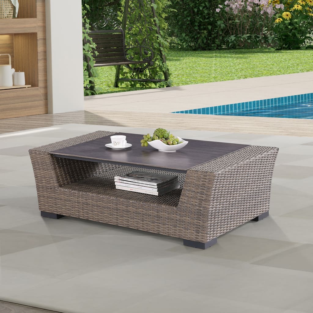 Manhattan Rustic Wicker Rattan Coffee Table with Painted Glass