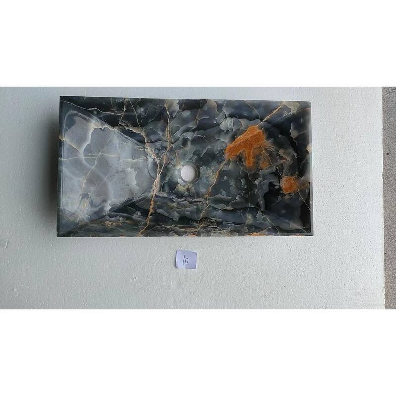 Single Bowl Zen Rectangular Dark Blue Onyx Sink - Basin: 12" L x 23" W x 4" D