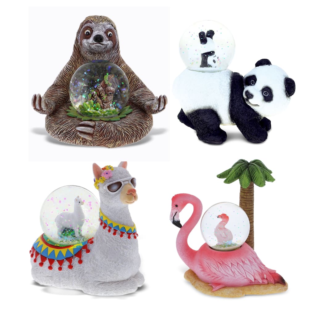 CoTa Global Sloth, Llama, Flamingo, Panda Snow Globe Set of 4 - 45mm