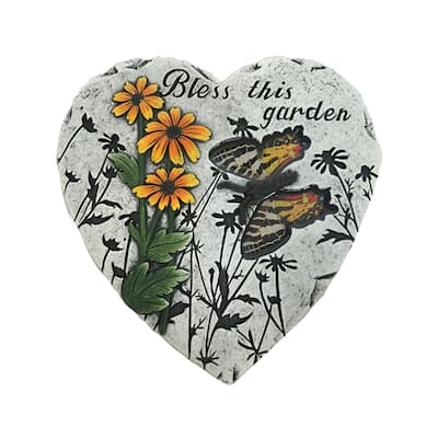 8" Cement Bless This Garden Heart Shaped Stepping Stone