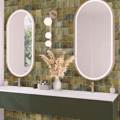 Apollo tile 4" x 4" Antiek Glossy Olive Green Ceramic Tile (6.46 sq ft/case) - 60 Pack