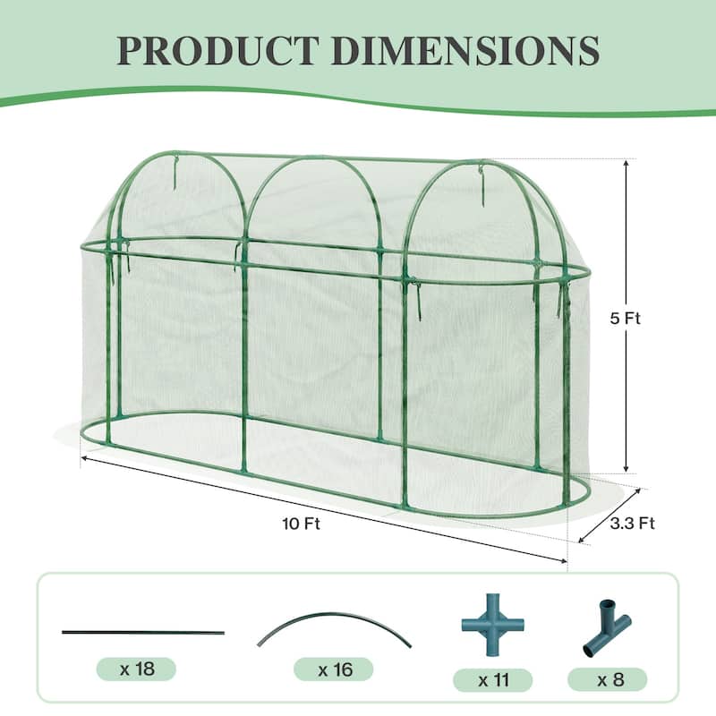 Aoodor 10'x3.3'x5' Crop Cage Plant Protection Netting Tent with Zipper