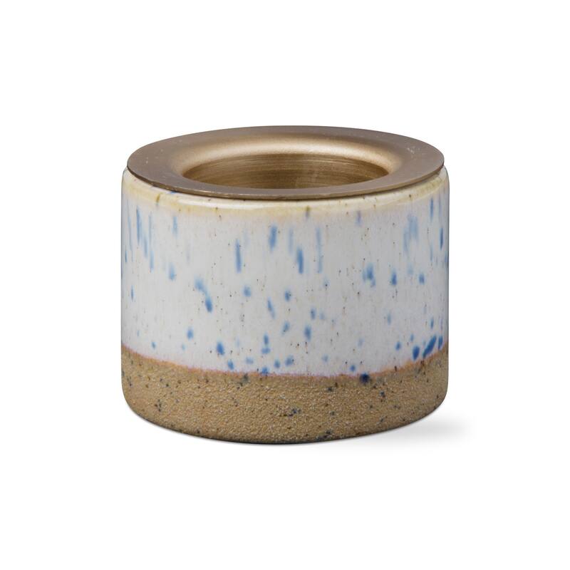 Glazed Light Beige Stoneware Taper Tealight Candle Holder, 2.5L x 2.5W x 1.95H inches