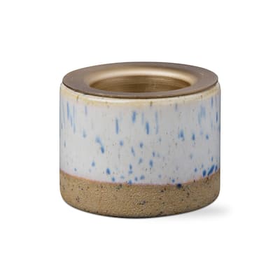 Glazed Light Beige Stoneware Taper Tealight Candle Holder, 2.5L x 2.5W x 1.95H inches