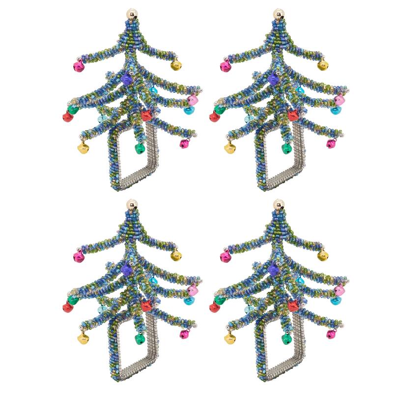 Beaded Napkin Rings With Christmas Tree Design (Set of 4)