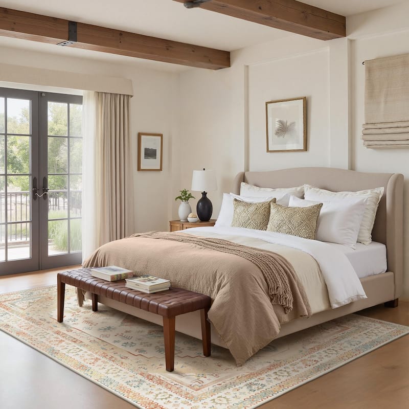 Mcow Faded Floral Vintage Collection Low-Pile Machine-Washable Area Rug