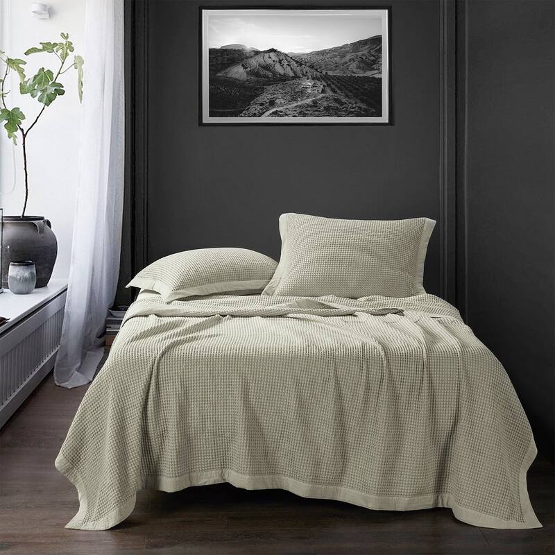 HiEnd Accents Stonewashed Cotton Waffle Weave Coverlet Set, 3PC