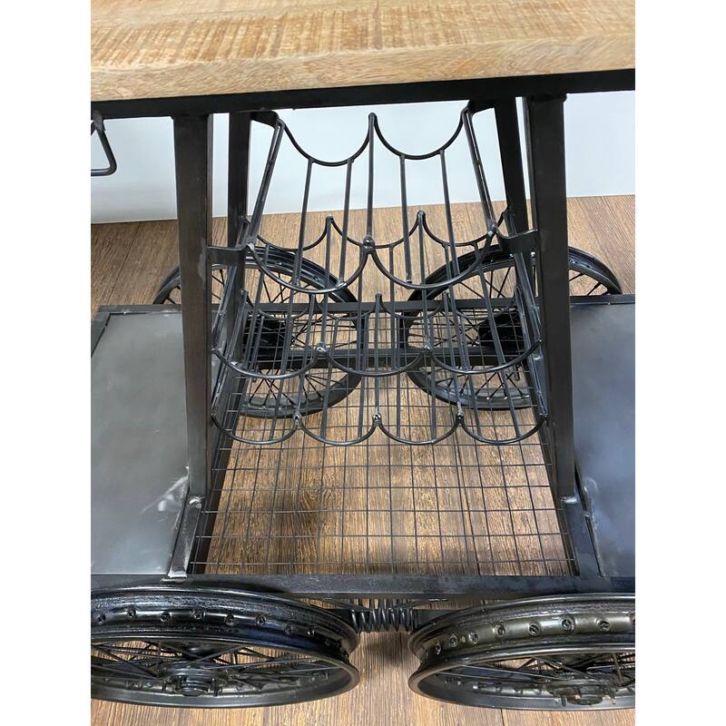 Rustic Black Rail Car Bar Cart - 28" W x 44" D x 41" H