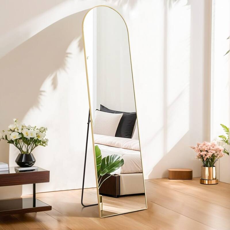 Arched Mirror Full Length, 16"x59" Body Wall Mirrors, Floor Standing,Tall Arch Mirror with Stand Aluminum Alloy Frame