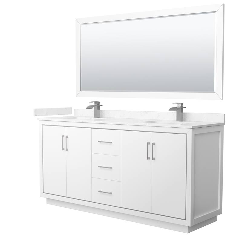 Wyndham Collection WCF1111-72D-VCA-M70 Icon 72" Free Standing Double - White / Carrara Cultured Marble Top / Brushed - Painted