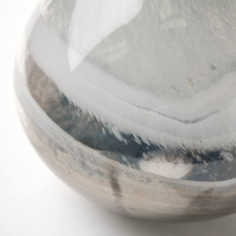 HomeRoots 17" Blue Gray and Taupe Handblown Spun Glass Vase