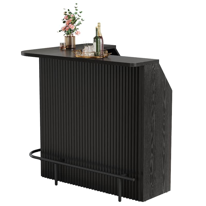 4-Tier L Shaped Bar Table, Home Bar Unit with Metal Footrest