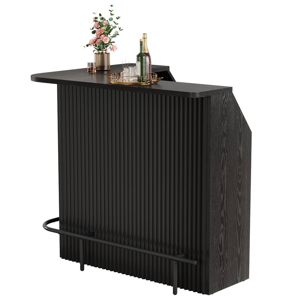 4-Tier L Shaped Bar Table, Home Bar Unit with Metal Footrest