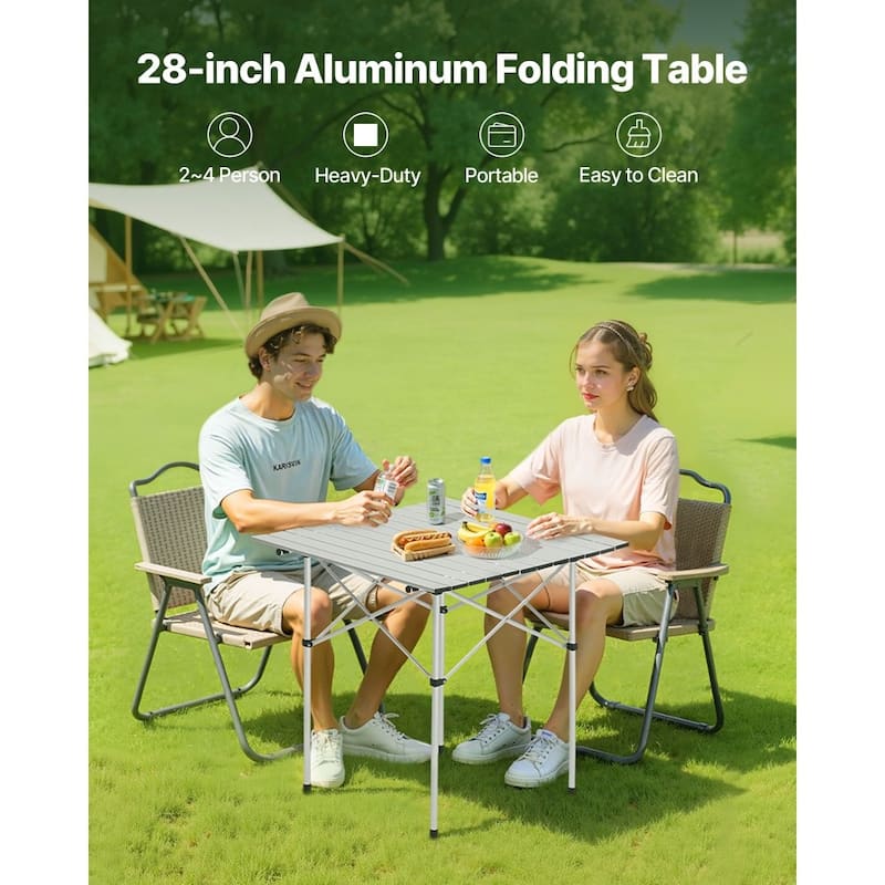 Silver Aluminum Alloy Adjustable Height Foldable Portable Camping Table for Outdoor Use