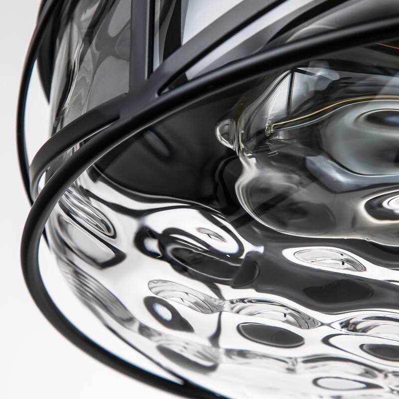 2-Light Mid-Century Modern Vintage Round Dome Water Rippled Clear Glass Cage Flush Mount Ceiling Light