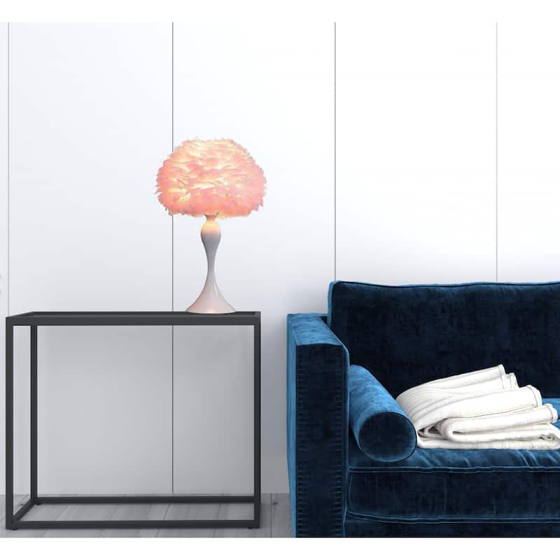 24" Faux Feather and Metal Table Lamp for Living Room - 15.50” x 15.50” x 23.50”