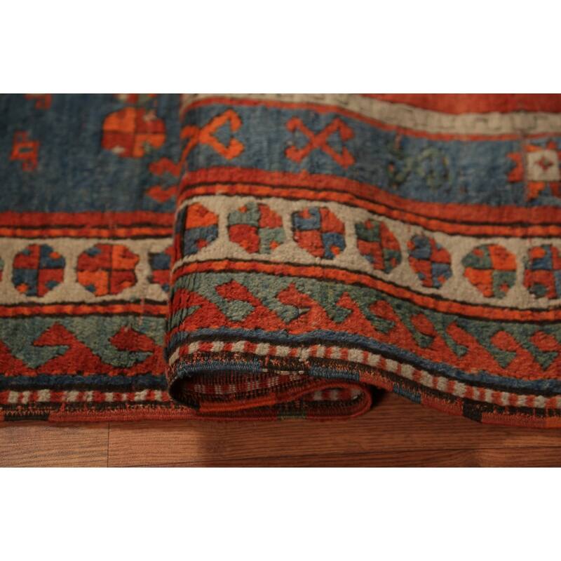 Hand Knotted Oriental 100% Wool Carpet Traditional Geometric Red Kazak Area Rug - 4' 9'' X 4' 0''