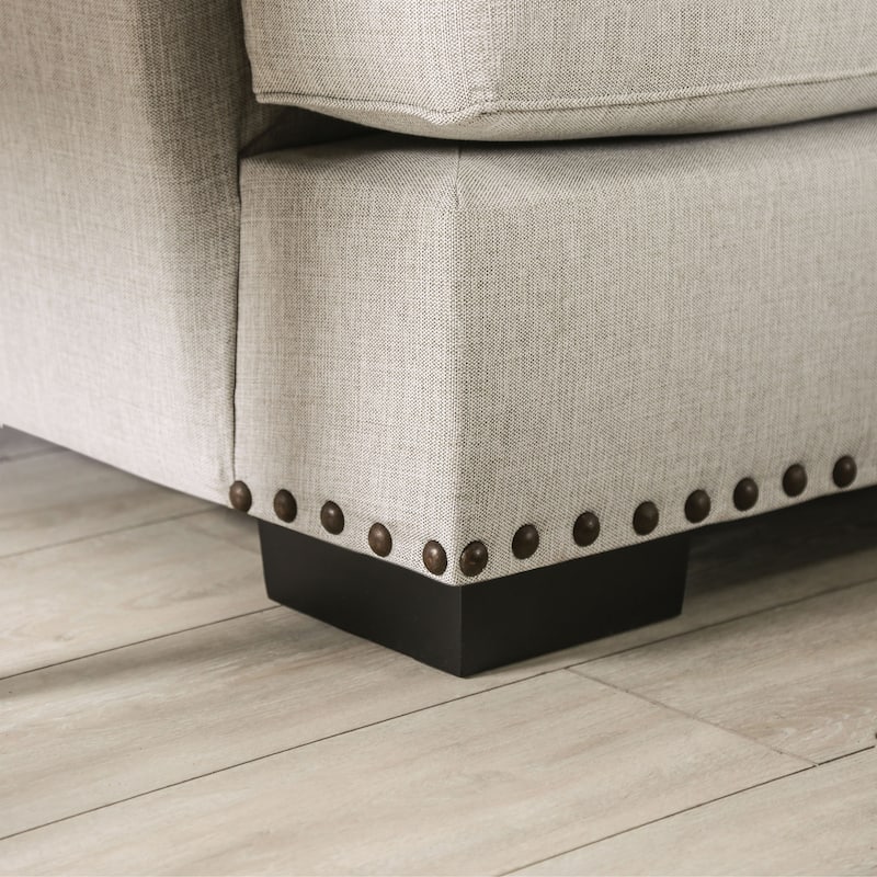 Bule Transitional Light Grey Fabric Upholstered Nailhead Trim Sofa with Pillows by Furniture of America