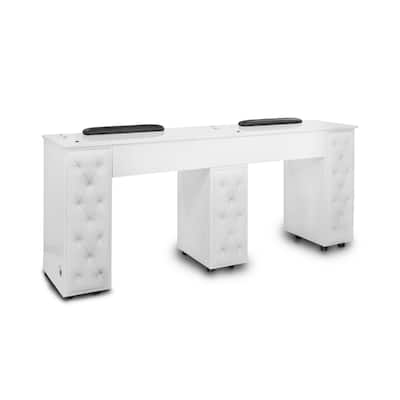 Drexel Manicure Table Double Nail Station Marble Top Desk, White Tufted Cushion - N/A