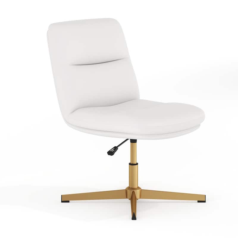 Commercial Mid-Back Padded Upholstered Swivel Office Chair - 28.25"W x 28.25"D x 29.25" - 34.25"H - White LeatherSoft/Gold Frame