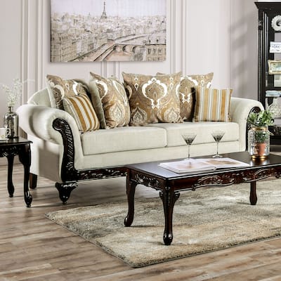 Brondon Traditional Cream Chenille Upholstered Rolled Arms Sofa by Furniture of America
