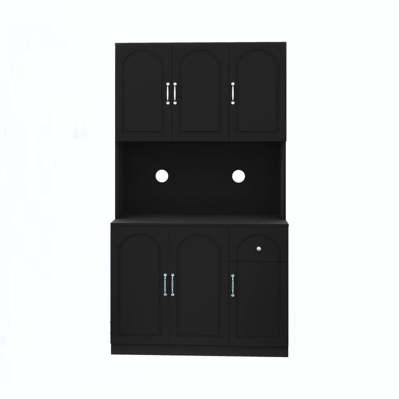 71" Kitchen Pantry Storage Cabinet with Microwave Oven Countertop,Freestanding Hutch Cabinet with Adjustable Shelves