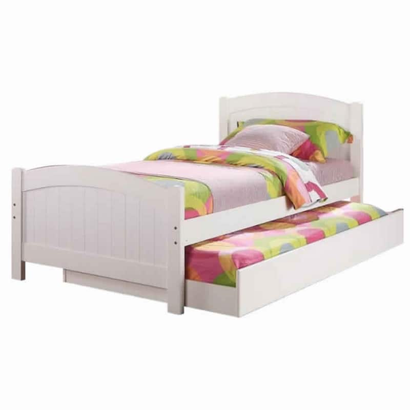 Stylish Twin Bed With Trundle,White