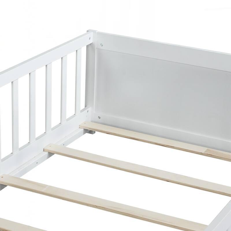 Twin size Floor Platform Bed with Built-in Book Rack