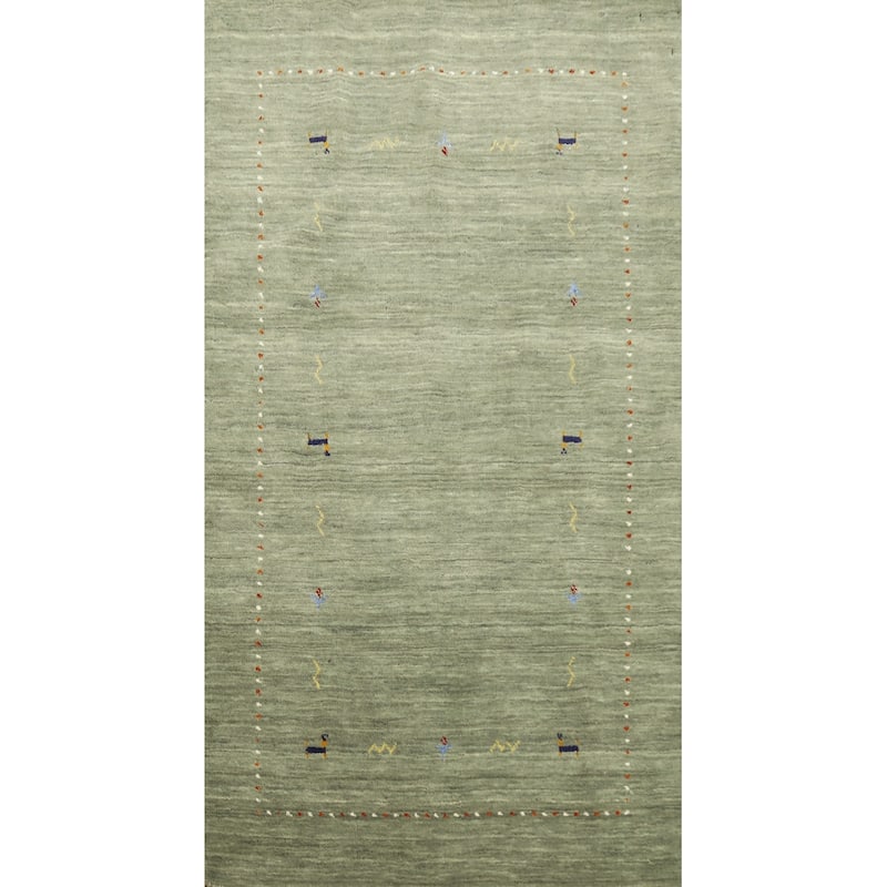 Hand Knotted Oriental 100% Wool Carpet Tribal Animal Pictorial Green Gabbeh Area Rug - 4' 11'' X 3' 0''