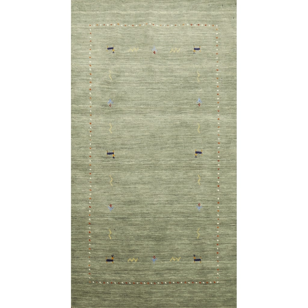 Hand Knotted Oriental 100% Wool Carpet Tribal Animal Pictorial Green Gabbeh Area Rug - 4' 11'' X 3' 0''