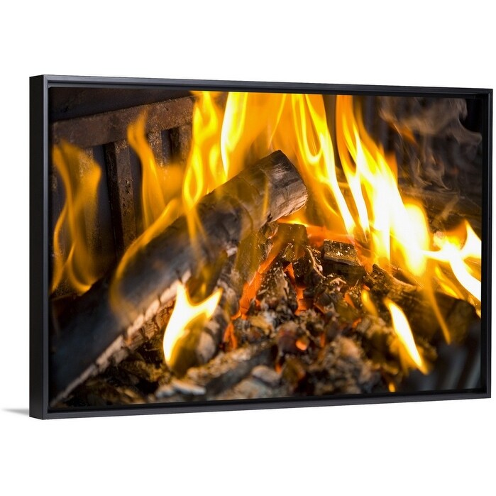Shop Logs Burning In Fireplace Black Float Frame Canvas Art