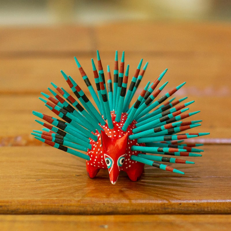 Novica Handmade Cute Porcupine In Strawberry Wood Alebrije Figurine