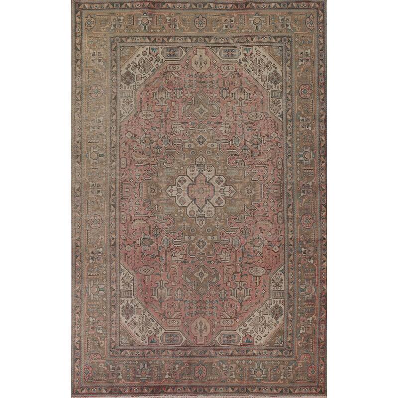 Hand Knotted Oriental 100% Wool Carpet Traditional Medallion Pink Tabriz Area Rug - 9' 9'' X 6' 8''