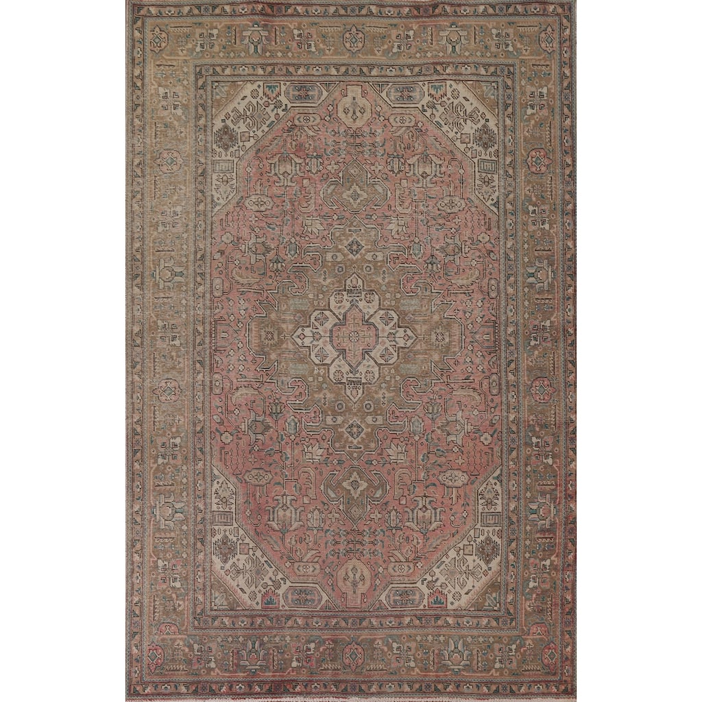 Hand Knotted Oriental 100% Wool Carpet Traditional Medallion Pink Tabriz Area Rug - 9' 9'' X 6' 8''