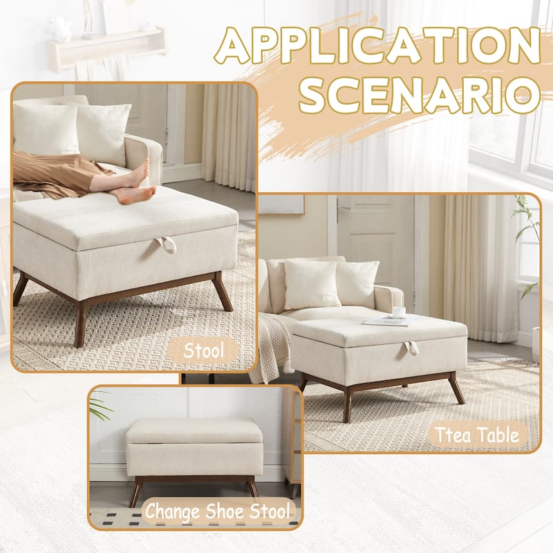Mid-century Modern Square Coffee Table, Storage Ottoman with Flip Top, Shoe Bench with Hidden Storage Compartment