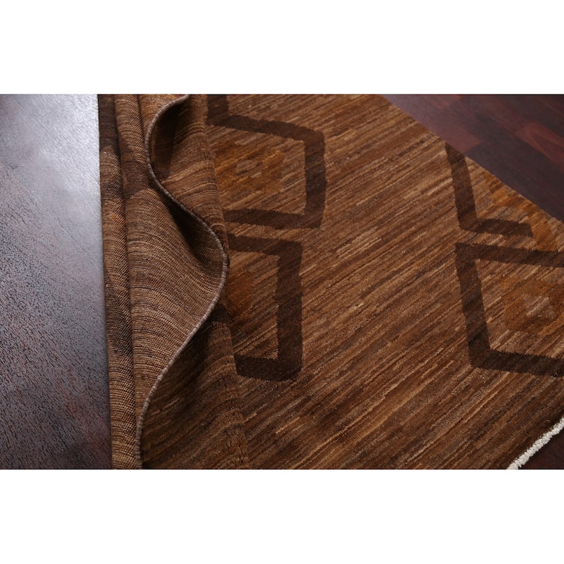 Brown Geometric Gabbeh Persian Area Rug Wool Hand-knotted Foyer Carpet - 4'9" x 6'4"