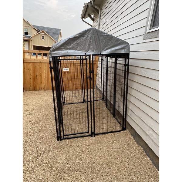vidaXL Dog Kennel with Roof Outdoor Indoor Pet Cage Animal Shelter Garden Pen House Heavy Duty Galvanised Steel Lockable 150x150x185cm