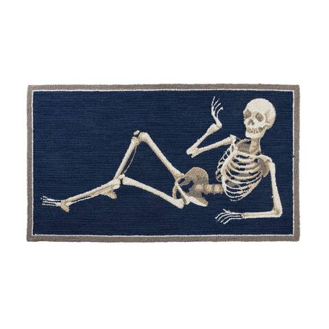 Indoor Outdoor Hooked Rug With Lurex Yarn Halloween Skeleton 24"x42" - 3'6"