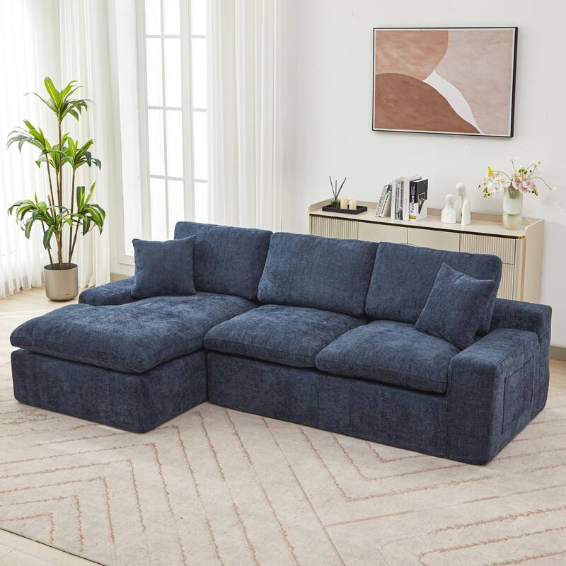 L-Shape Cloud Sectional Sofa with Chaise, Chenille Modular Boneless Upholstered Couche, Full-Compressed Sofa with Side Pockets
