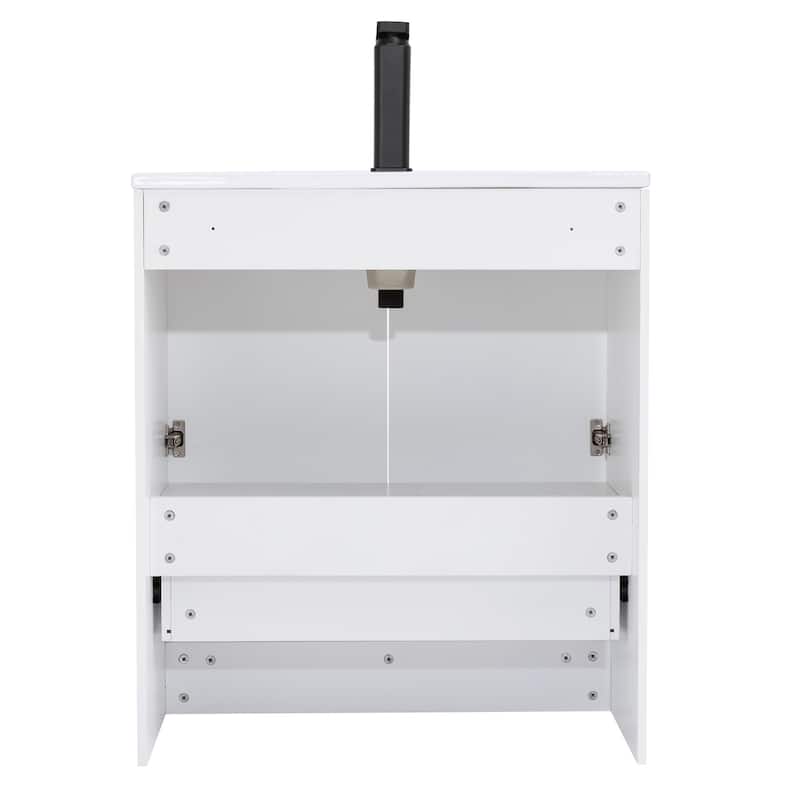 Solid Wood Bathroom Vanity Cabinet with Ceramic Undermount Sink Top Skirting Design