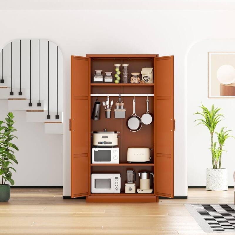 71'' - 72'' Tall Wardrobe Armoire Clothing Closet Storage Cabinet with Hanging Rod and Adjustable Shelves