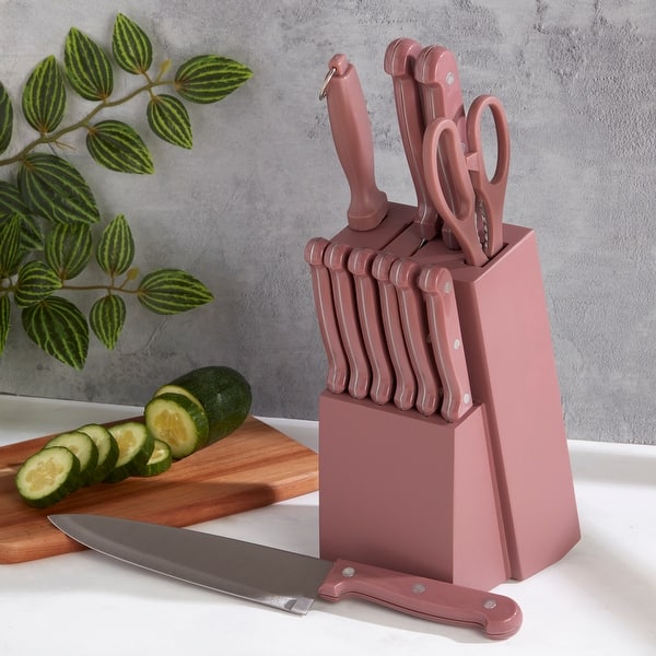 Basic Essentials 12-Piece Stainless Steel Kitchen Knife Set With Wood Block