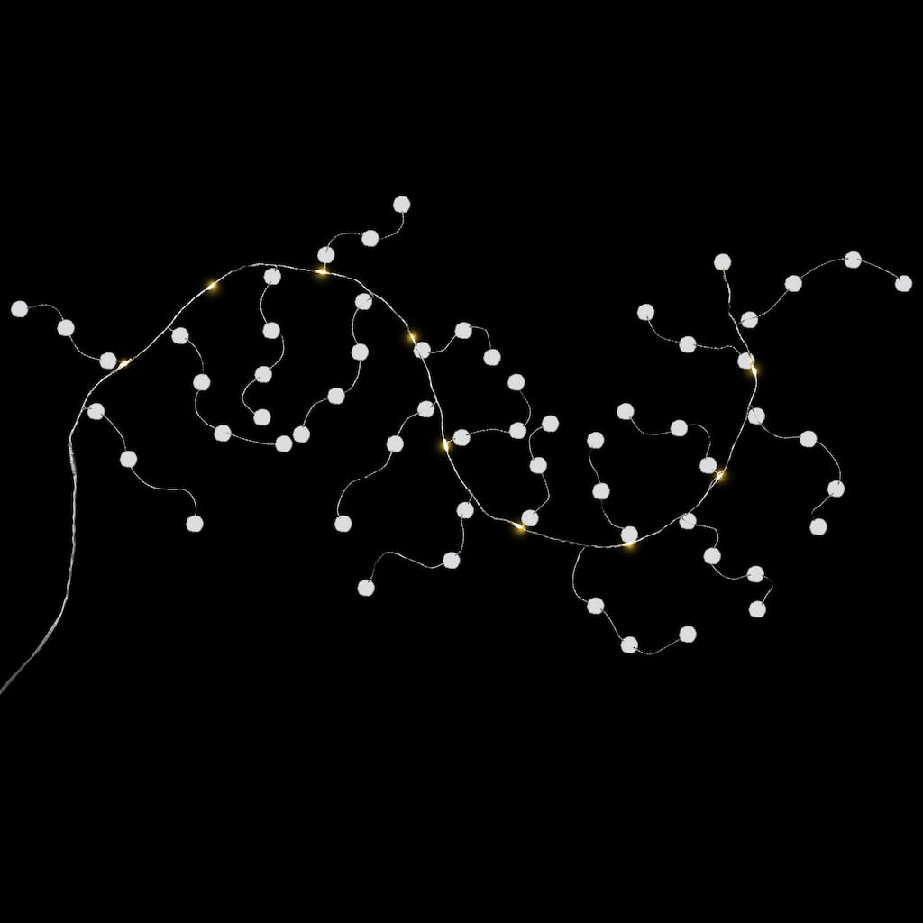 10-Count B/O Warm White LED Pom Pom Garland Christmas Lights - 3' Clear Wire