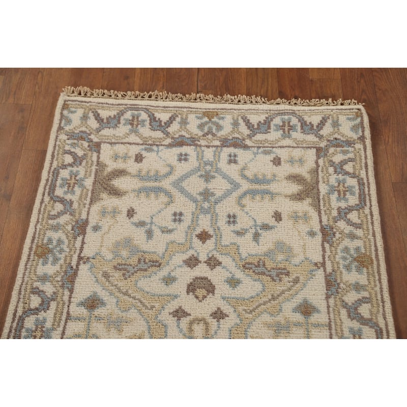 Beige / Ivory Oushak Oriental Runner Rug Handmade Wool Carpet - 2'6"x 11'8"