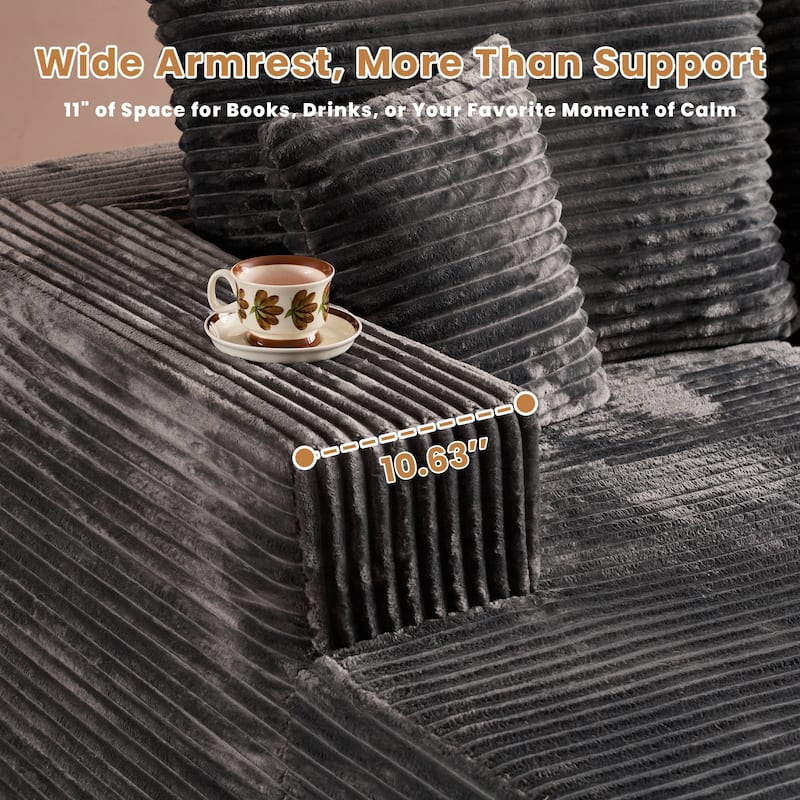 HOOOWOOO Modern Push Corduroy Fabric Sectional Sofa Couch with Pillows