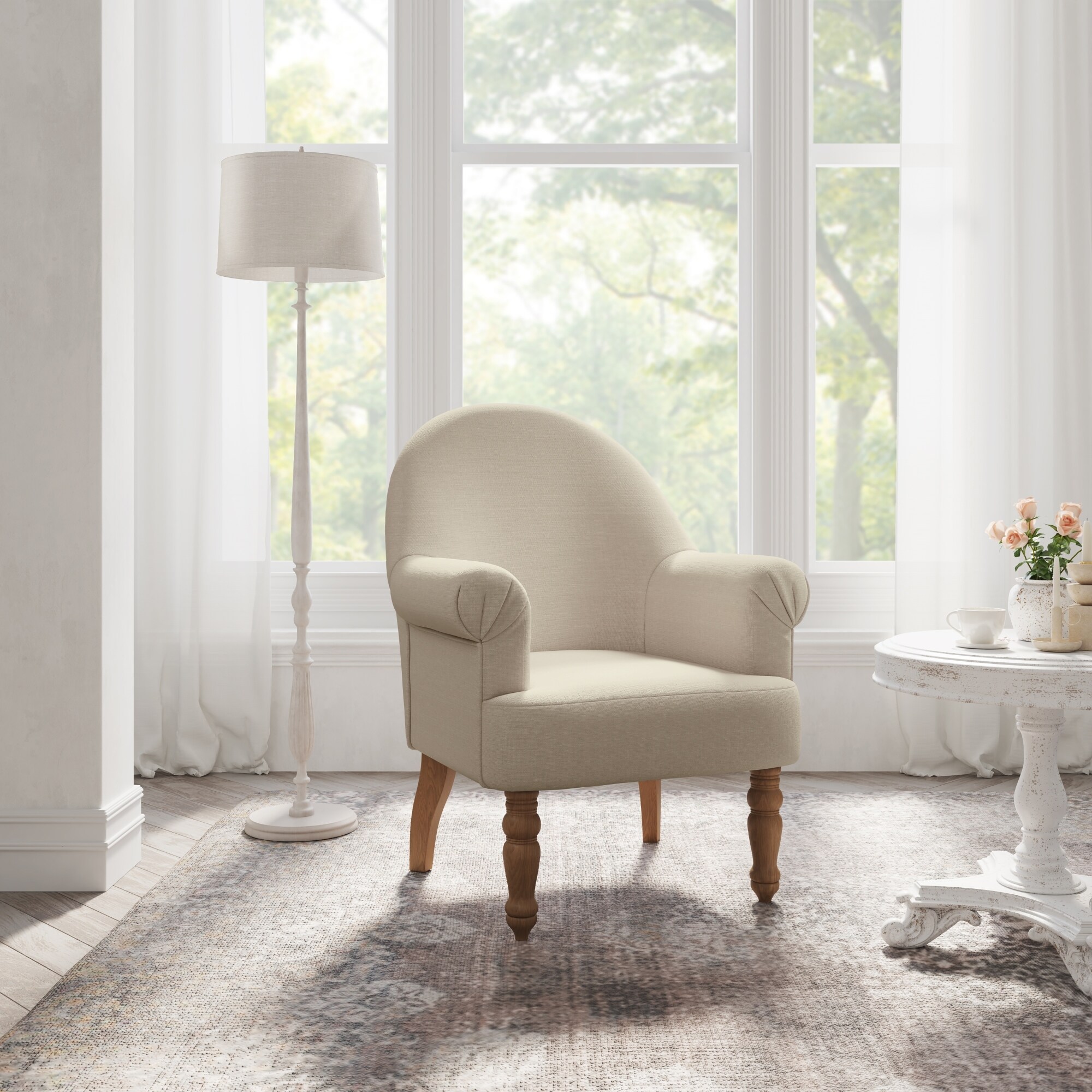 Curved back armchair sales