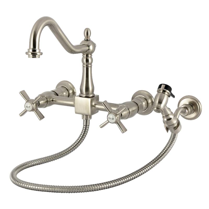 Kingston Brass Essex Double-Handle Wall-Mount Pre-Rinse Bridge Kitchen Faucet - Brushed Nickel