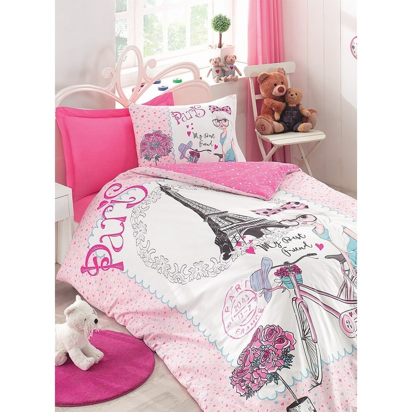 SUSSEXHOME Pink Paris Twin Size Duvet Cover Set, Hypoallergenic