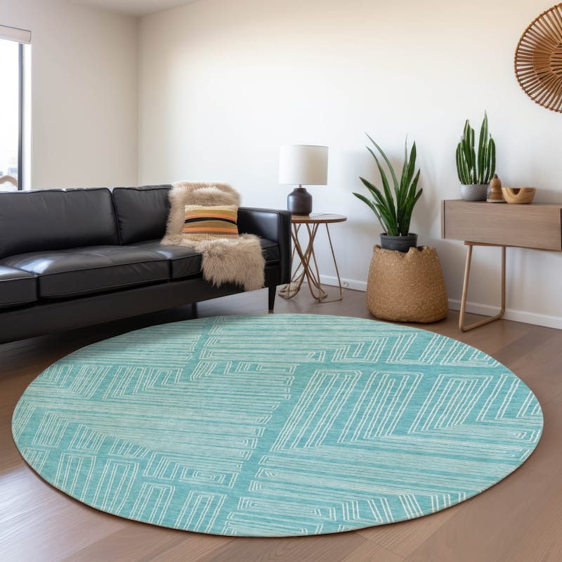 Premium Washable Super Soft Mid Century Modern Mayfield Rug - Turquoise - 8' x 8'