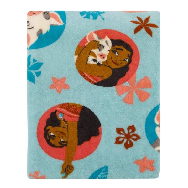 slide 2 of 5, Disney Moana Free as the Ocean Aqua, Orange, and White, Pua Pig, and Hei Hei Chicken Super Soft Toddler Blanket